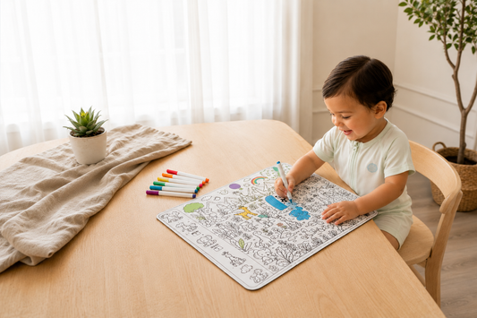Boy playing reusuable mat